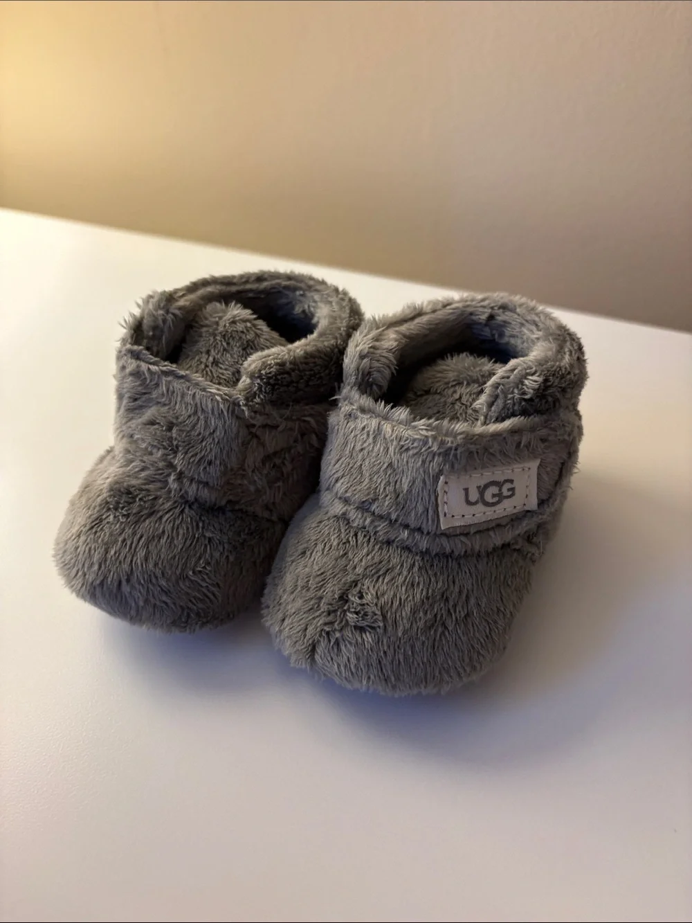 UGG Gray Plush Baby Booties - Cozy Slip-On Slippers